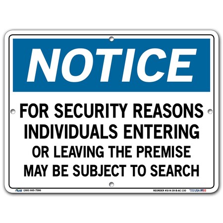 Vestil Aluminum Composite Sign, 9-1/2" Height, 12-1/2" Width, Aluminum Composite, Rectangle, English SI-N-39-B-AC-130